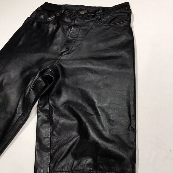 Vtg 80s DEERSKIN Trading Black Leather Jean Pants Men 28X30 Lined Rock Star - Picture 10 of 16